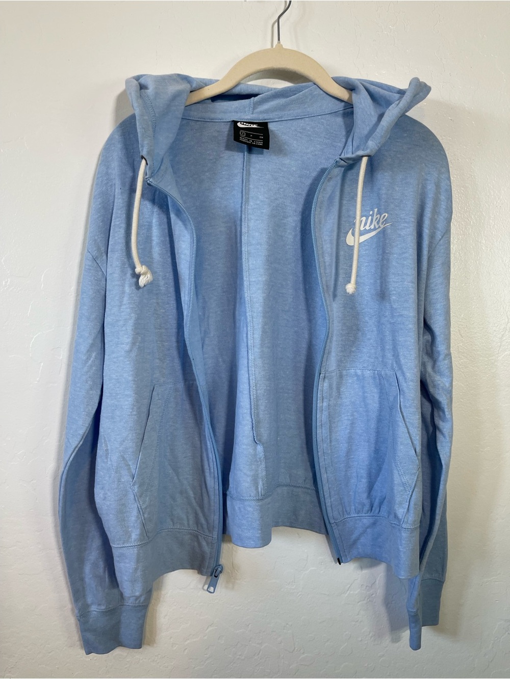 Nike Baby Blue Zip Hoodie with White Swoosh